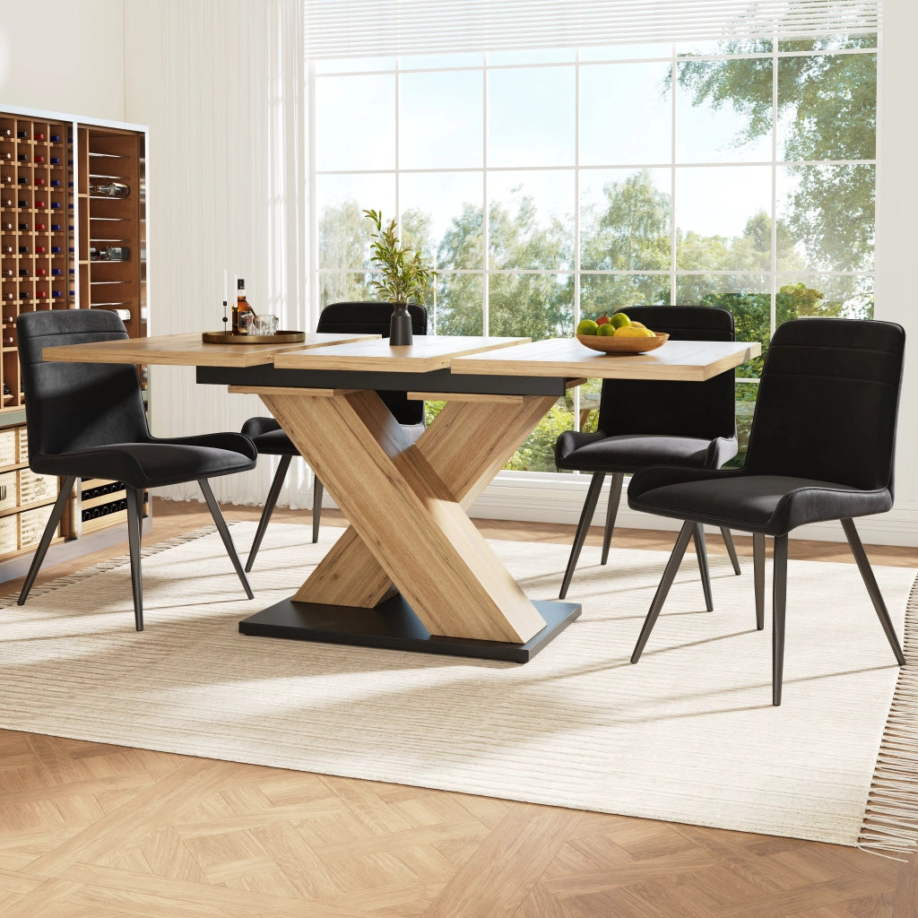 Tavolo da Pranzo Allungabile 119-158;5x80 cm 6-8 Posti LEMONMAX; Sistema Telescopico; Gambe Incrociate Regolabili; Effetto Legno Naturale