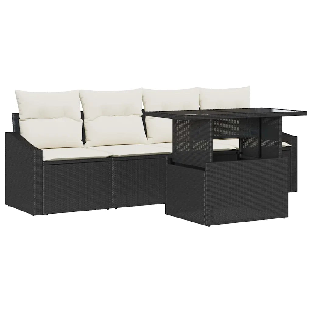 Set Divano da Giardino 5 pcs Nero e crema polyrattan