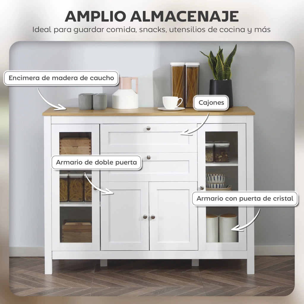 Armadio Bianco con 2 Ante a Vetro e 2 Cassetti ¨C zephmum ¨C 120x40x90 cm