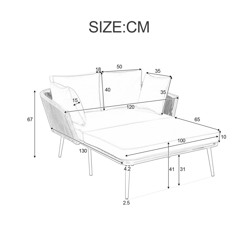Lettino prendisole da giardino con 2 cuscini imbottiti beige HAVRYA