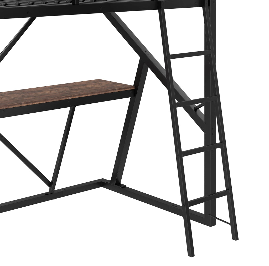 Letto a soppalco nero 90 x 200 cm con scrivania e luci LED