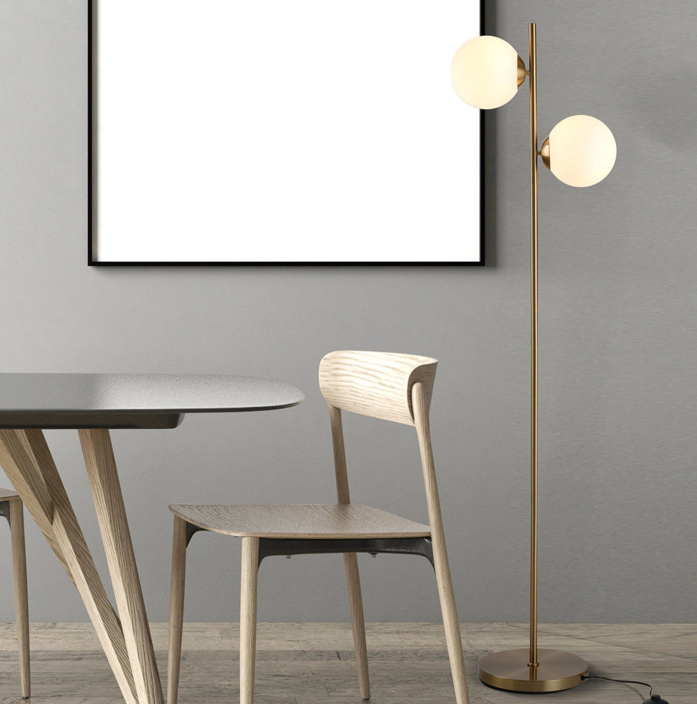 Lampada da Terra YEAVIO 165 cm con Paralume in Vetro, Struttura in Acciaio, Colore Oro e Bianco