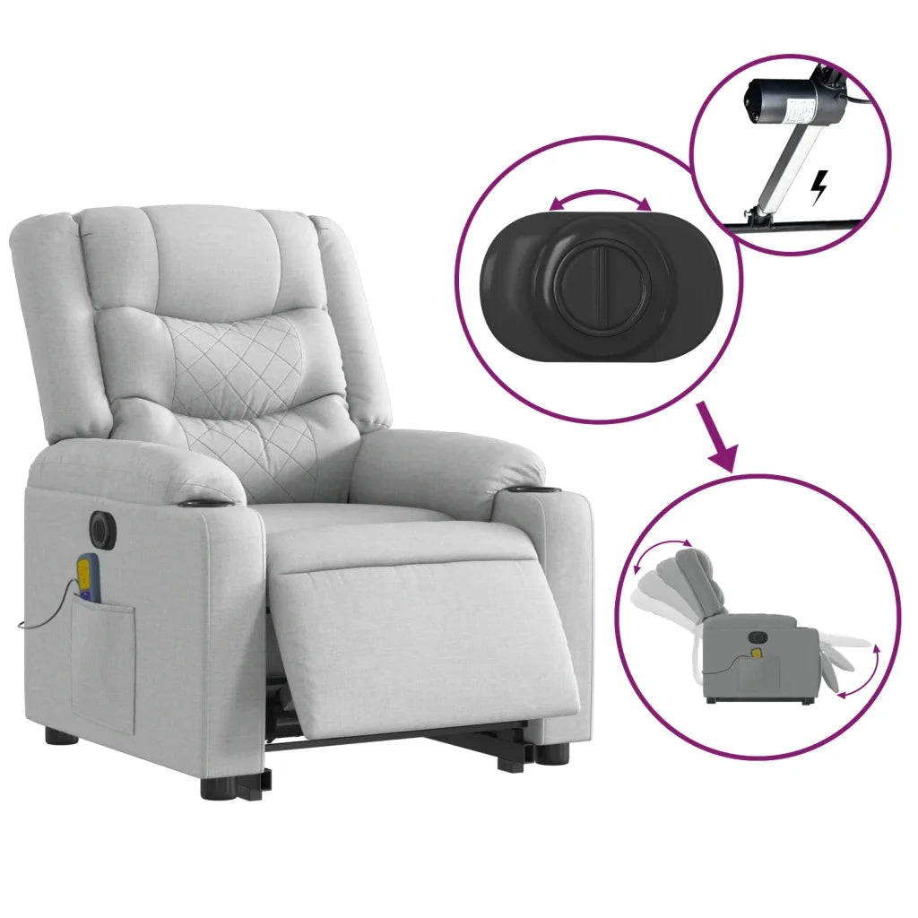 Poltrona Alzapersona Massaggi Elettrica Grigio Chiaro Tessuto 3206582
