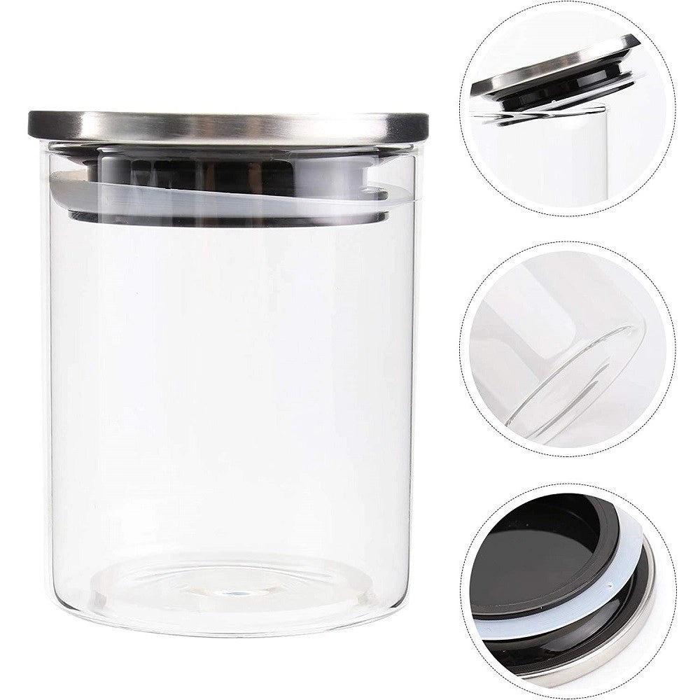 Trade Shop - Barattolo Da 900ml Sottovuoto Alimenti In Vetro Trasparente Cereali Snack Cucina -