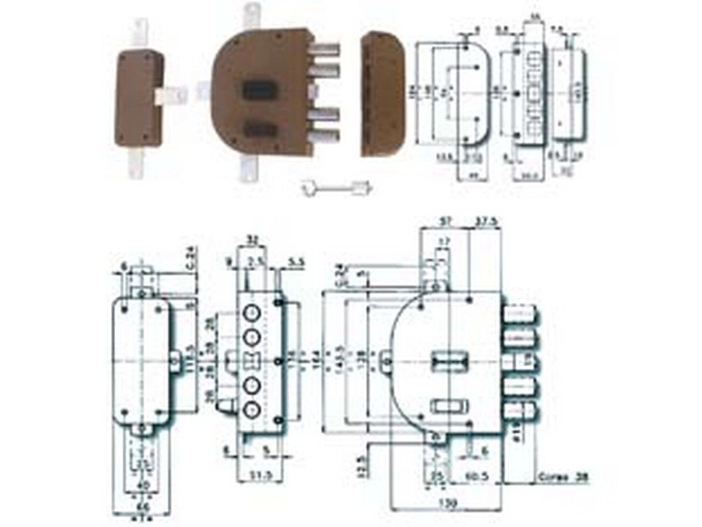 1pz serratura quintuplice applicare scrocco doppia mappa 2350 mm60 sx cod:ferx.fer214087
