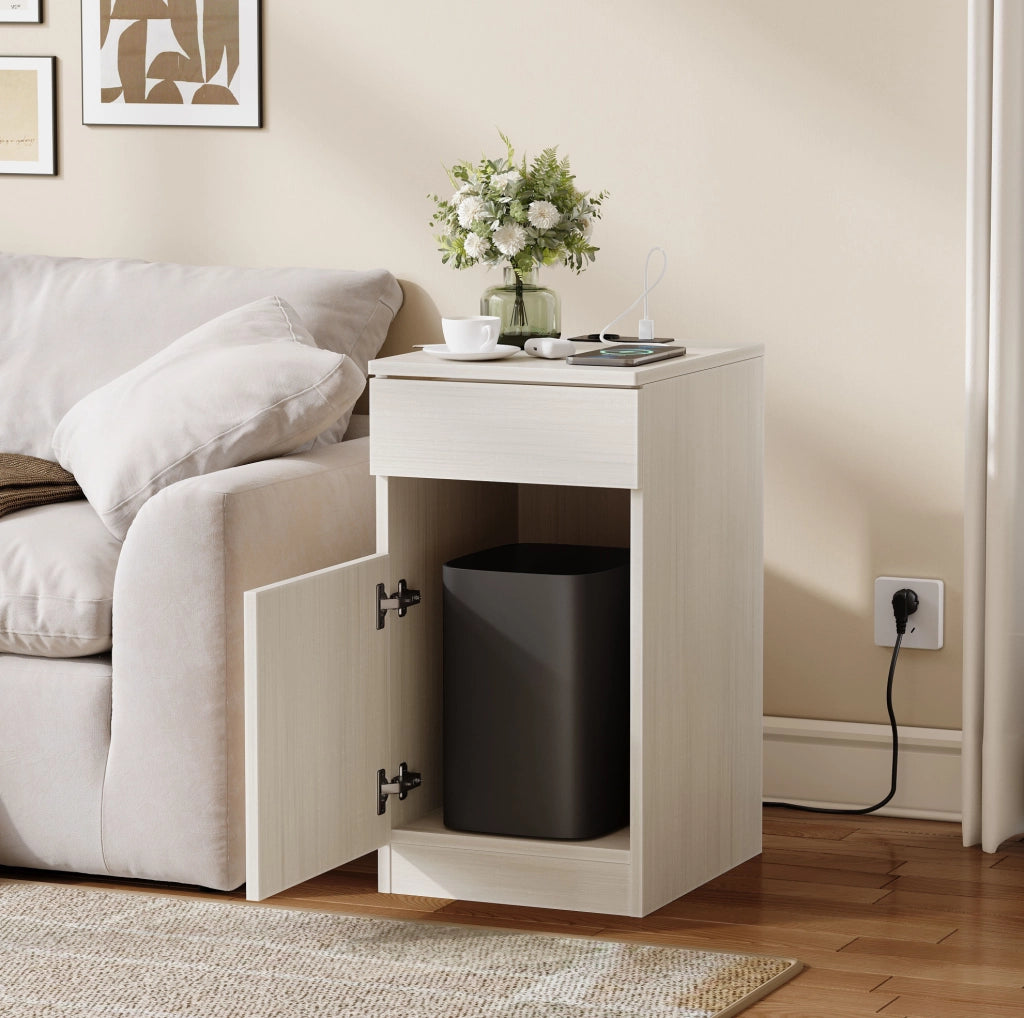 Comodino bianco MDF con USB, USB-C e presa, 33x40x61,5 cm