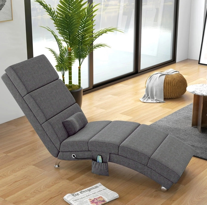 Poltrona Relax Elettrica con Funzione Massaggio, Schienale Alto, Telecomando, 5 Modalità, Cuscino, Grigio Scuro