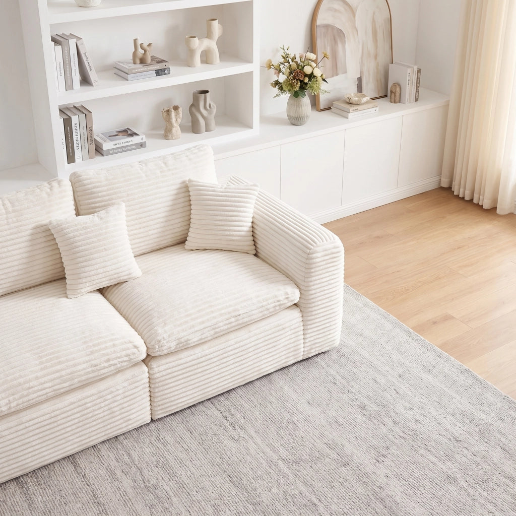 Divano modulare a 3 elementi configurabile con rivestimento in velluto a coste beige
