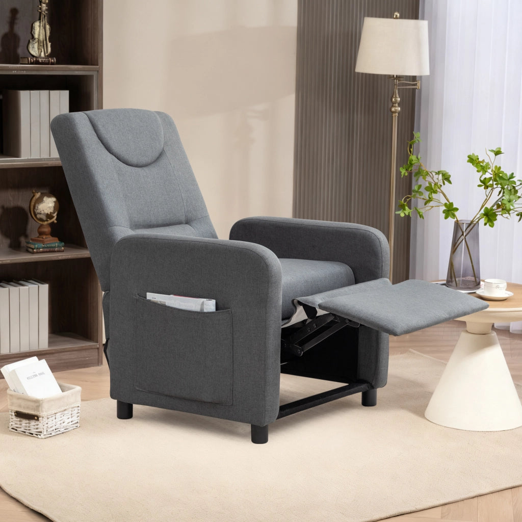 Poltrona relax reclinabile con poggiapiedi pieghevole e schienale regolabile in lino Grigio scuro