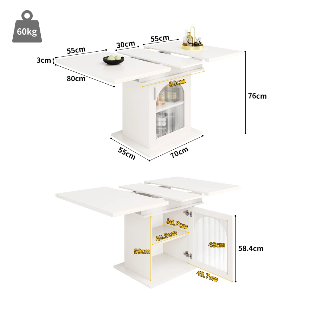 TAVOLO da pranzo allungabile 110-140 x 80 x 76 cm MDF e vetro bianco
