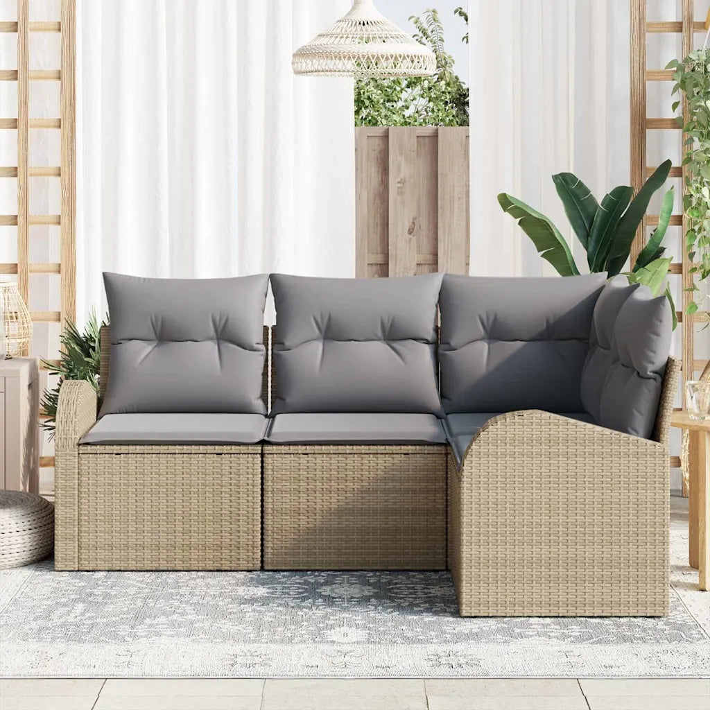 Set Divano da Giardino 4 pcs Beige e Grigio Chiaro polyrattan