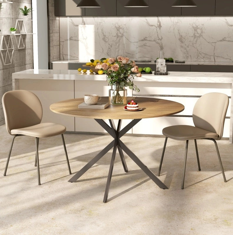 Tavolo da pranzo rotondo ?120 cm con gambe in acciaio a X; effetto rovere