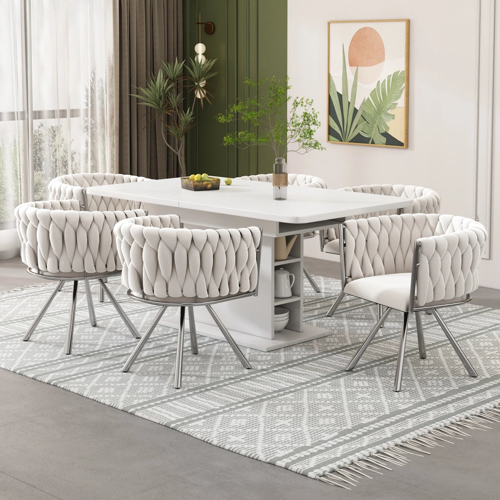 Sedia da Pranzo Girevole in Velluto ¨C Xylo ¨C Beige, Gambe in Metallo, Set 4 Pezzi
