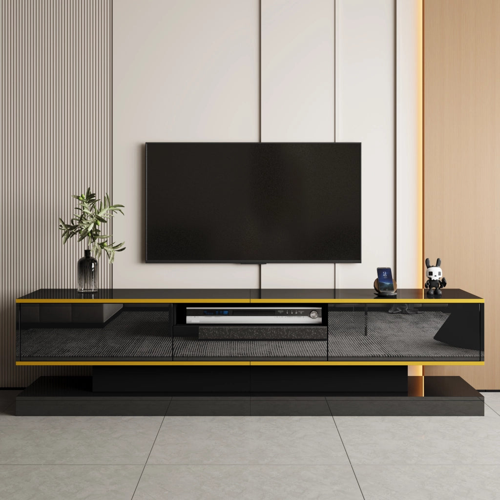 Cassettiera TV nera e oro in truciolare lunghezza 180 cm
