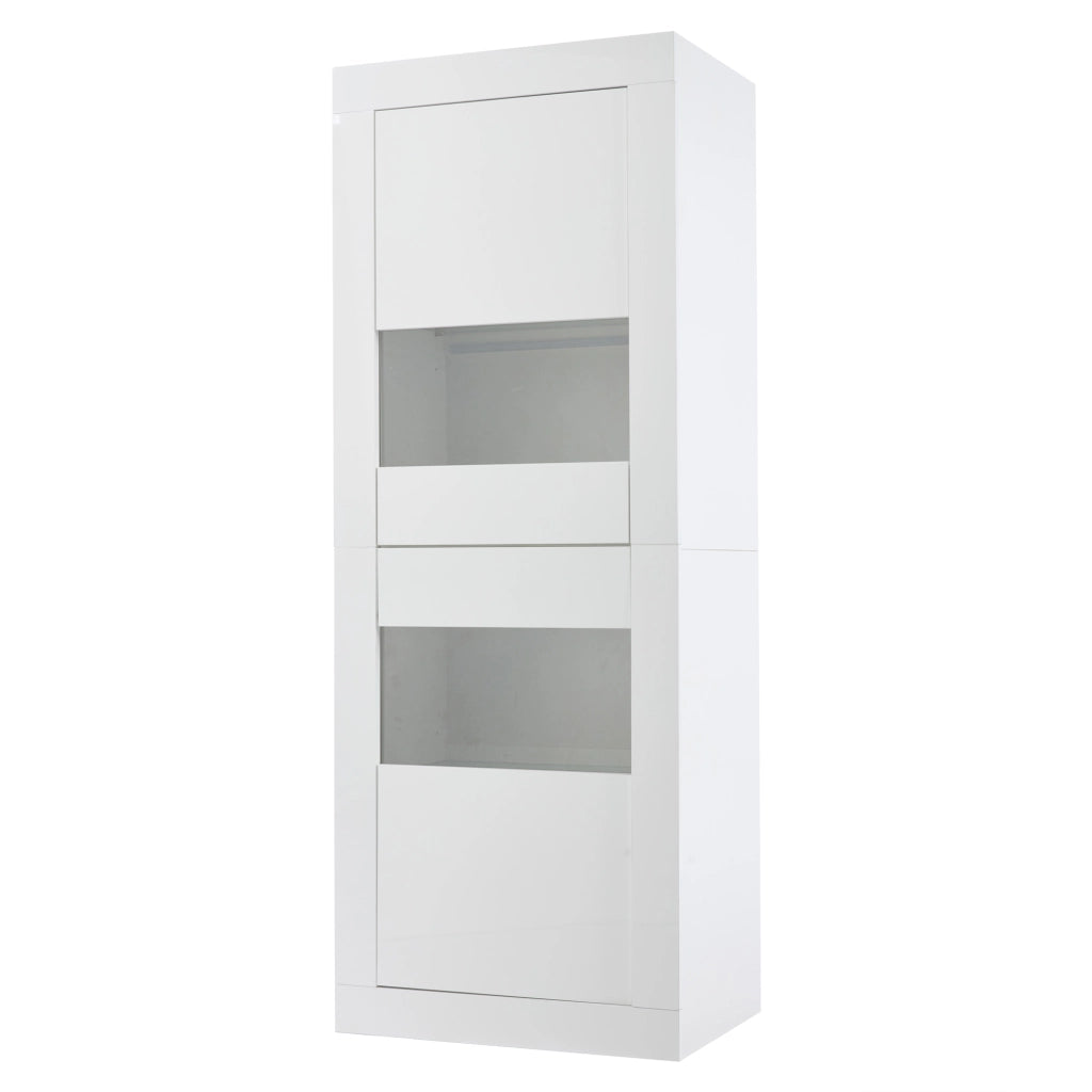 Vetrina LED con 2 ante e ripiani in vetro regolabili in truciolato bianco lucido da soggiorno 61 × 42 × 162 cm