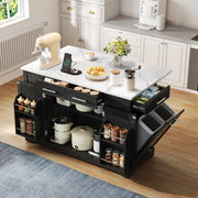 Mobile da cucina con piano ribaltabile; ruote; presa EU e vano rifiuti estraibile nero in MDF 138 × 86 × 92 cm