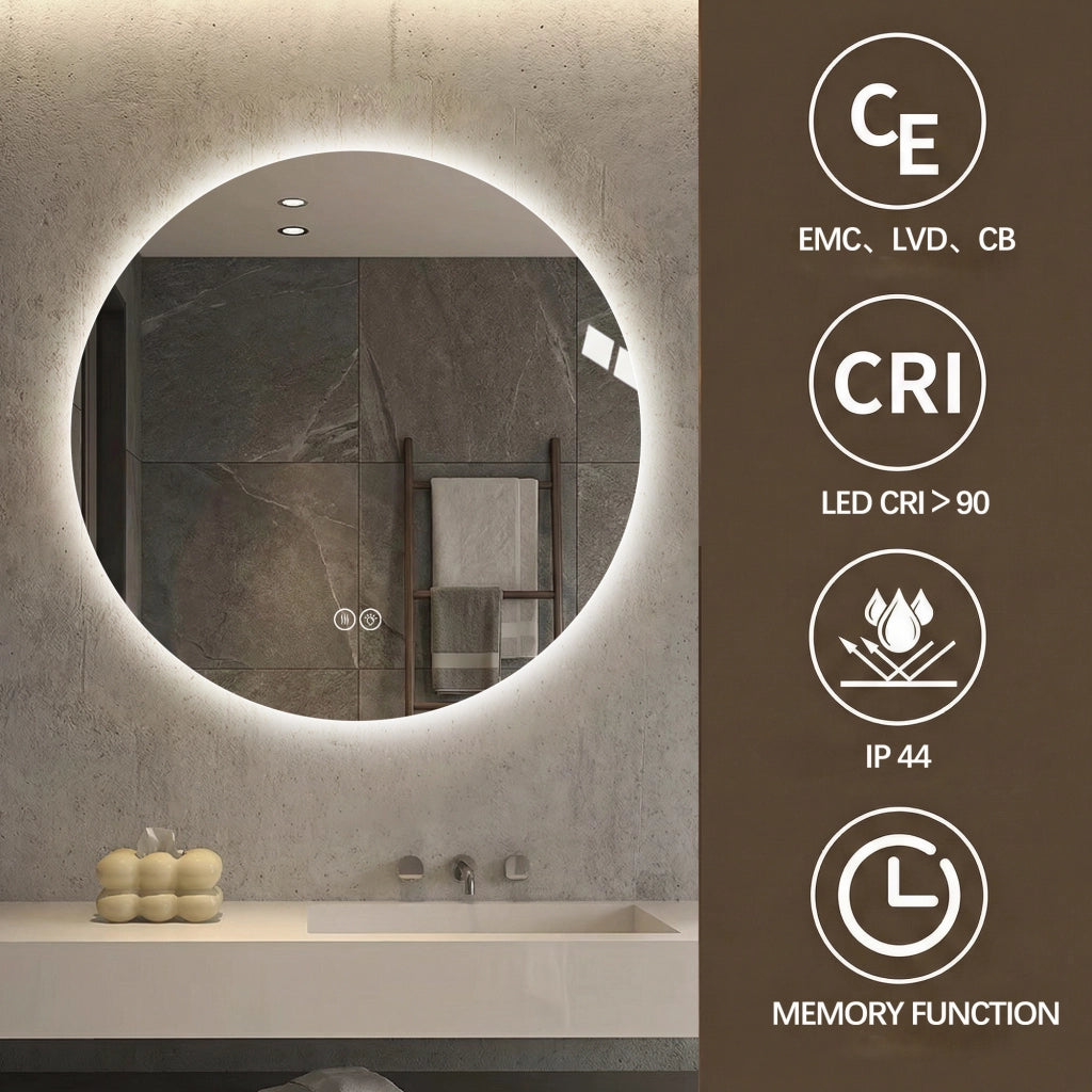SPECCHIO BAGNO LED ROTONDO 80 cm Argento Vetro e Metallo