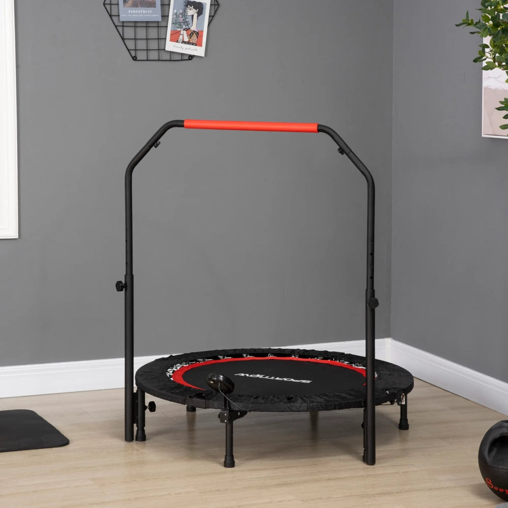 Mini-Trampolino Fitness 102 cm con Monitor LCD, Maniglia Regolabile in Altezza 4 Livelli, Portata 100 kg per Allenamento Efficace