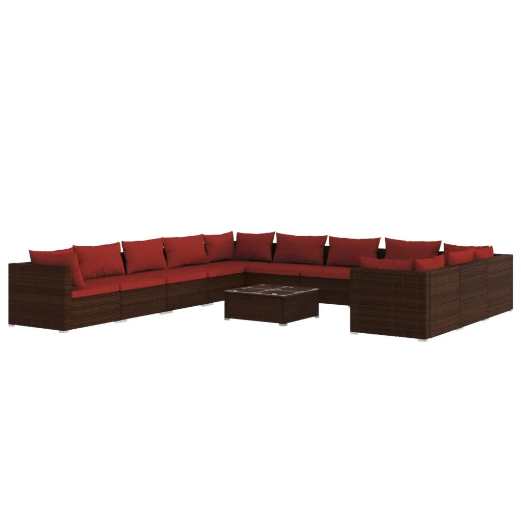 Set Divani da Giardino 12 pz con Cuscini in Polyrattan Marrone