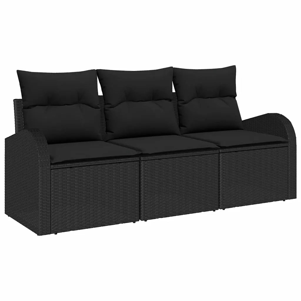 Set Divano da Giardino con cuscino 3 pcs Nero Poly Rattan