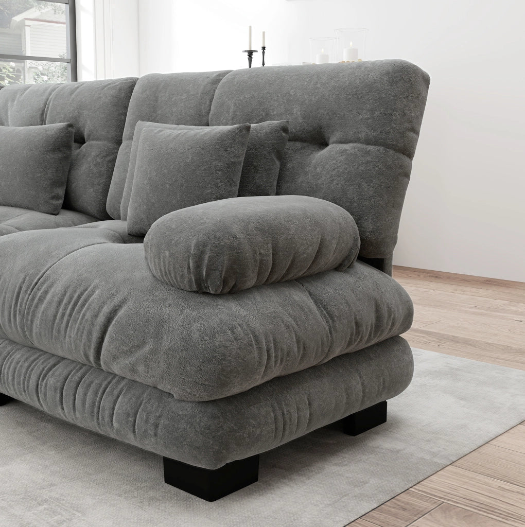 Divano modulare angolare a forma di U con pouf mobile in chenille grigio, 4 posti