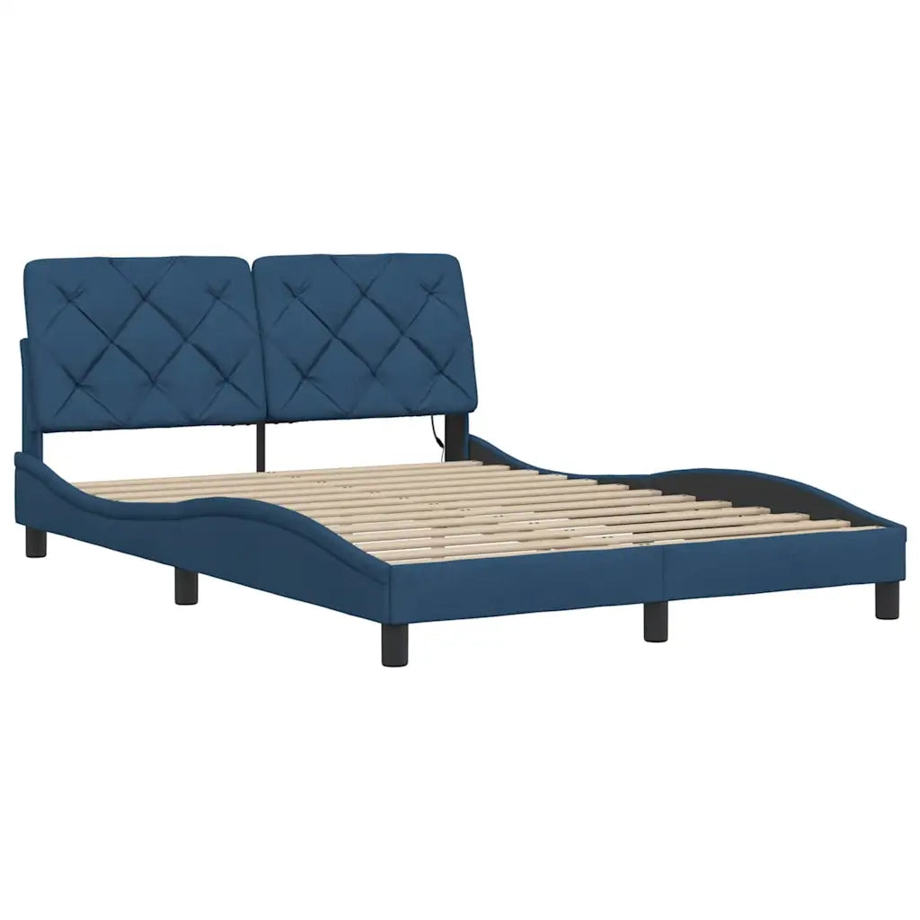 Giroletto con LED senza Materasso-Struttura Letto Blu 140x190 cm in Tessuto