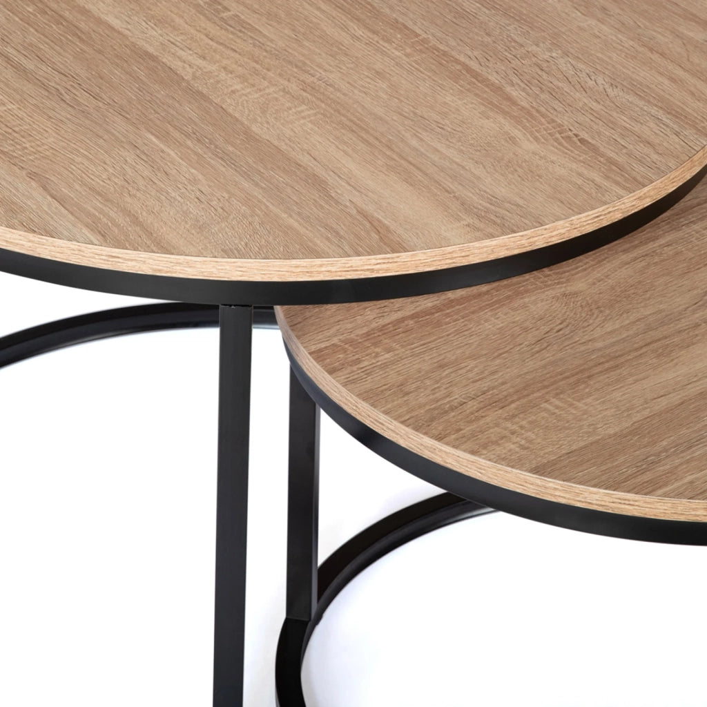 IDMarket - Set di 2 tavolini bassi impilabili DETROIT rotondi 54/70 dal design industriale