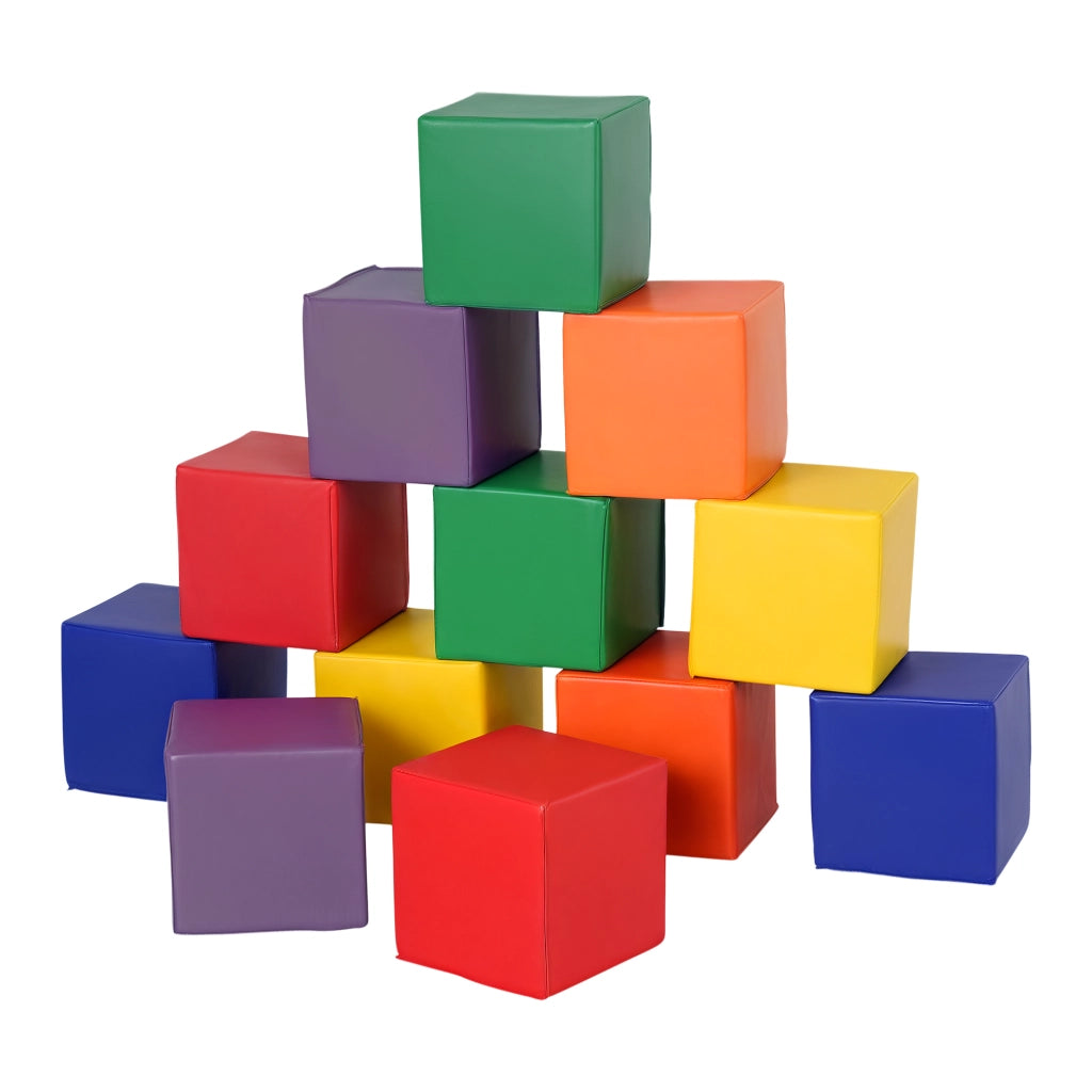 Set 12 Blocchi da Costruzione Morbidi in Schiuma per Bambini 1-3 Anni Rosso e Giallo, Gioco di Coordinazione ed Equilibrio