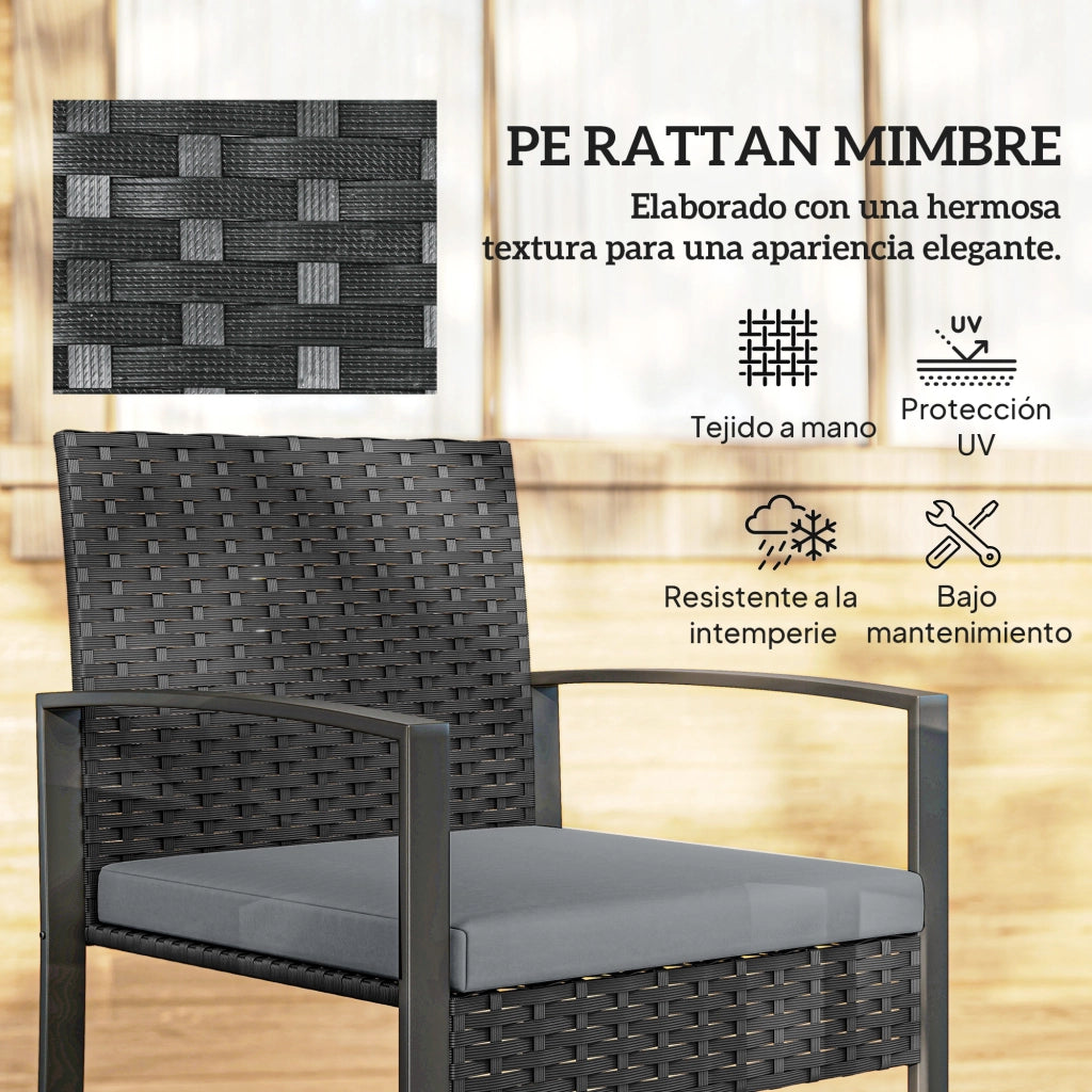 Set Salotto Giardino Polyrattan ¨C Xylo ¨C 2 Sedie con Cuscini + Tavolino Piano Vetro Grigio