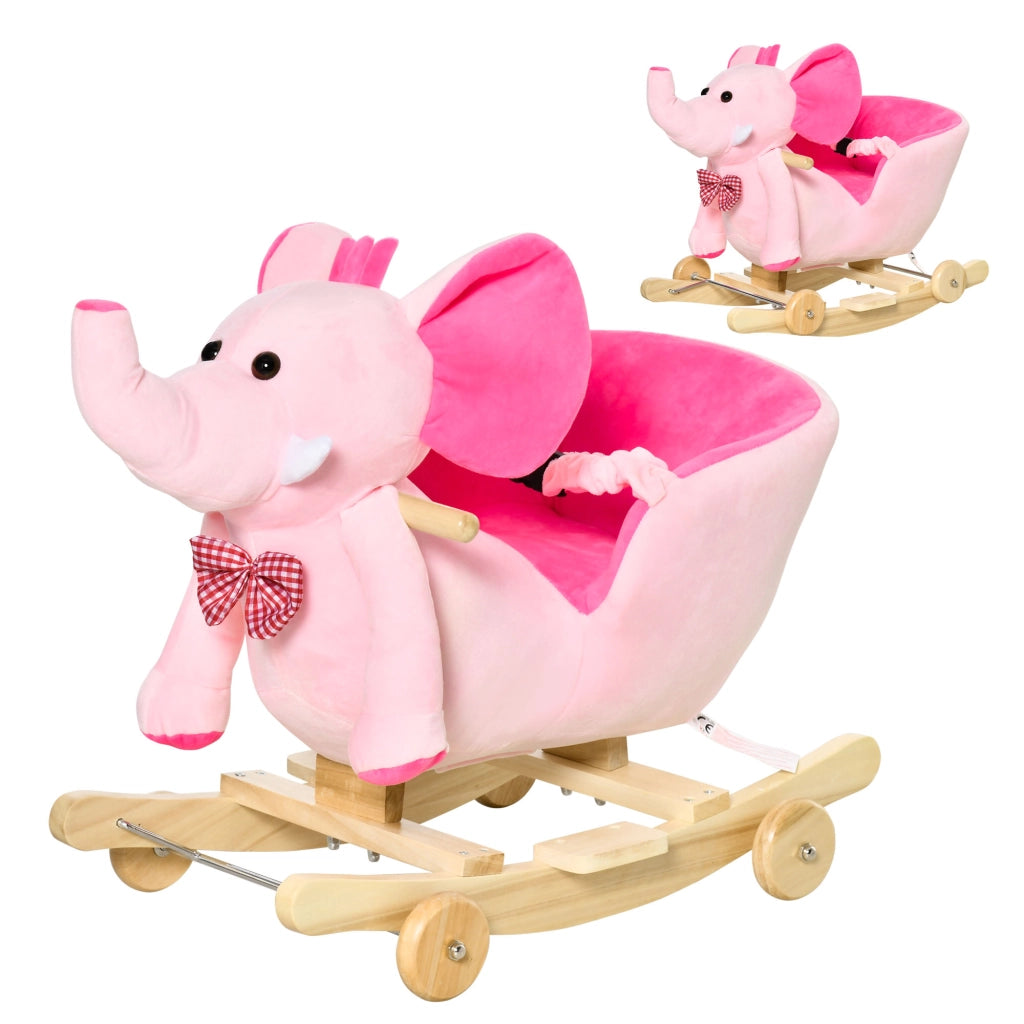 Cavallo a Dondolo con Ruote Forma Elefante ¨C Xylo ¨C Rosa 60x35x45 cm con Musica