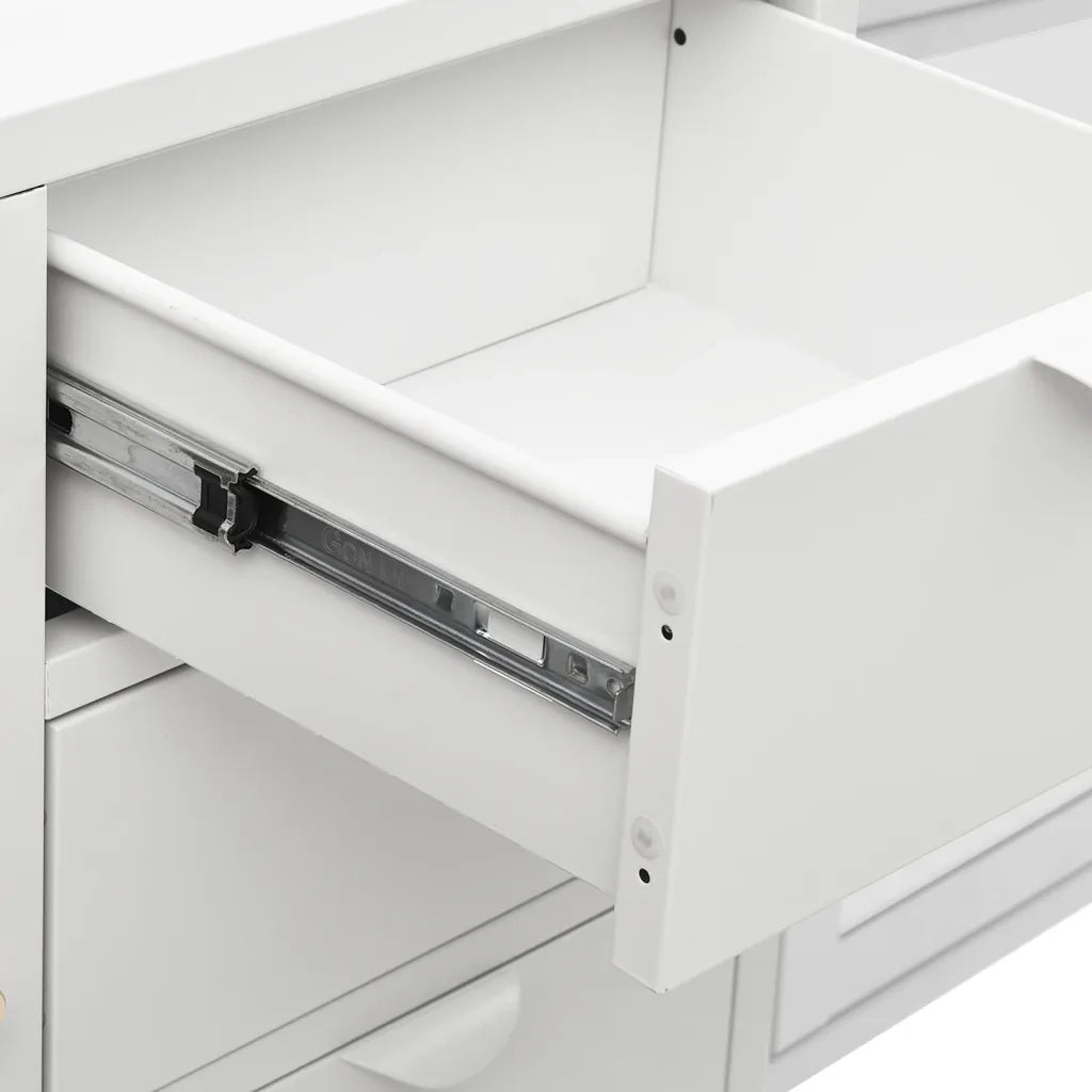 Credenza-Buffet-Armadio da cucina Bianca 105x35x70 cm in Acciaio e Vetro Temperato