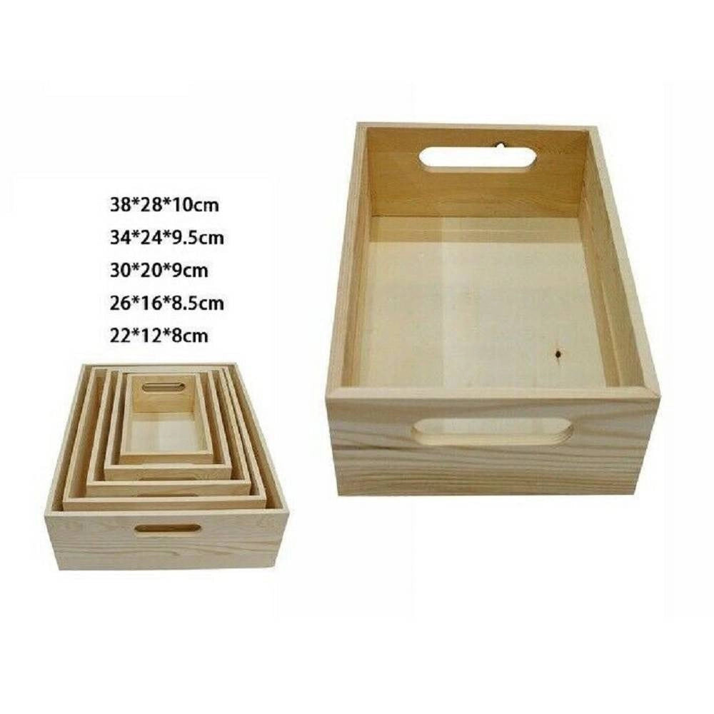 Trade Shop - Set 5 Cassette Cassetta In Legno Naturale Decoupage Matrioska Scatola -