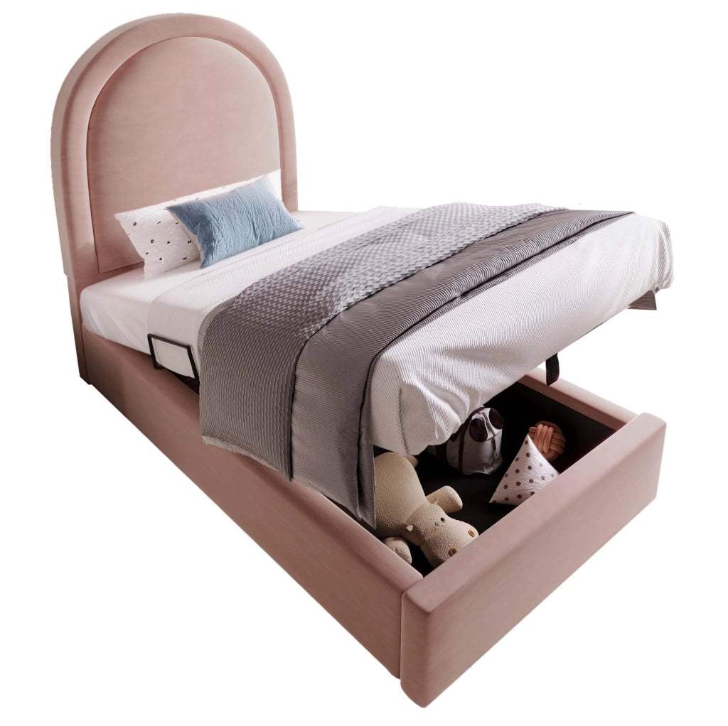 Letto imbottito rosa con contenitore 90 x 190 cm in velluto
