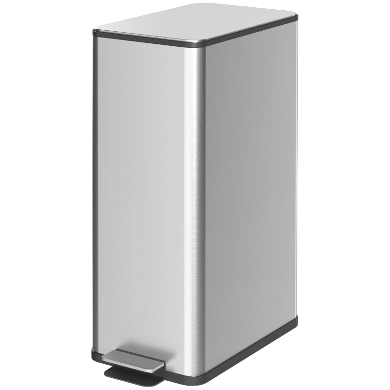 Pattumiera a pedale 20 l in acciaio inox argento con coperchio; secchio interno estraibile e chiusura silenziosa