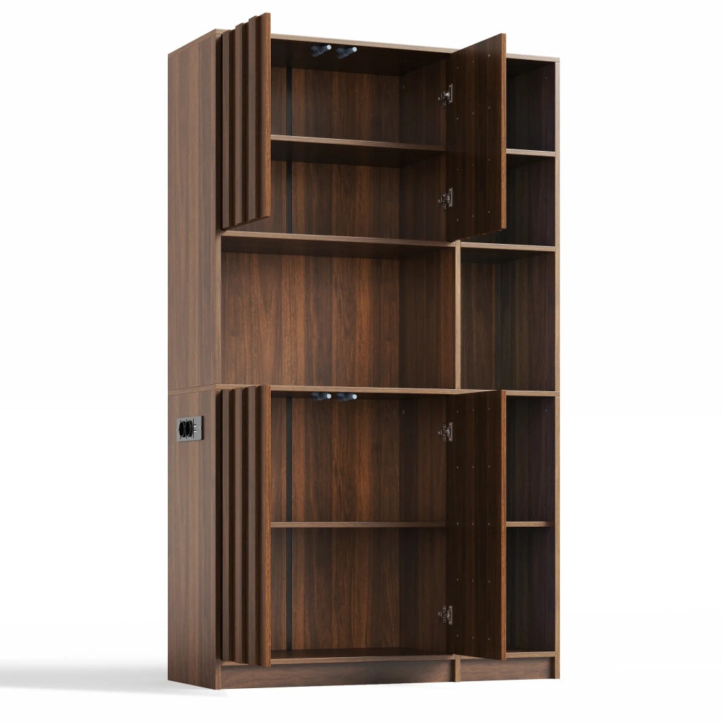 Armadio da cucina 180x105x40 cm, alta capacità con illuminazione LED e prese, libreria e vetrina per soggiorno e sala da pranzo