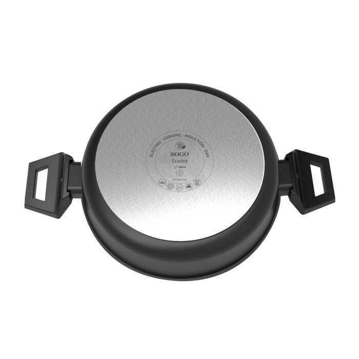 Casseruola alta con coperchio in vetro, antiaderente alluminio forgiato 28cm, fondo induzione completo, manico baquelita - SOGO