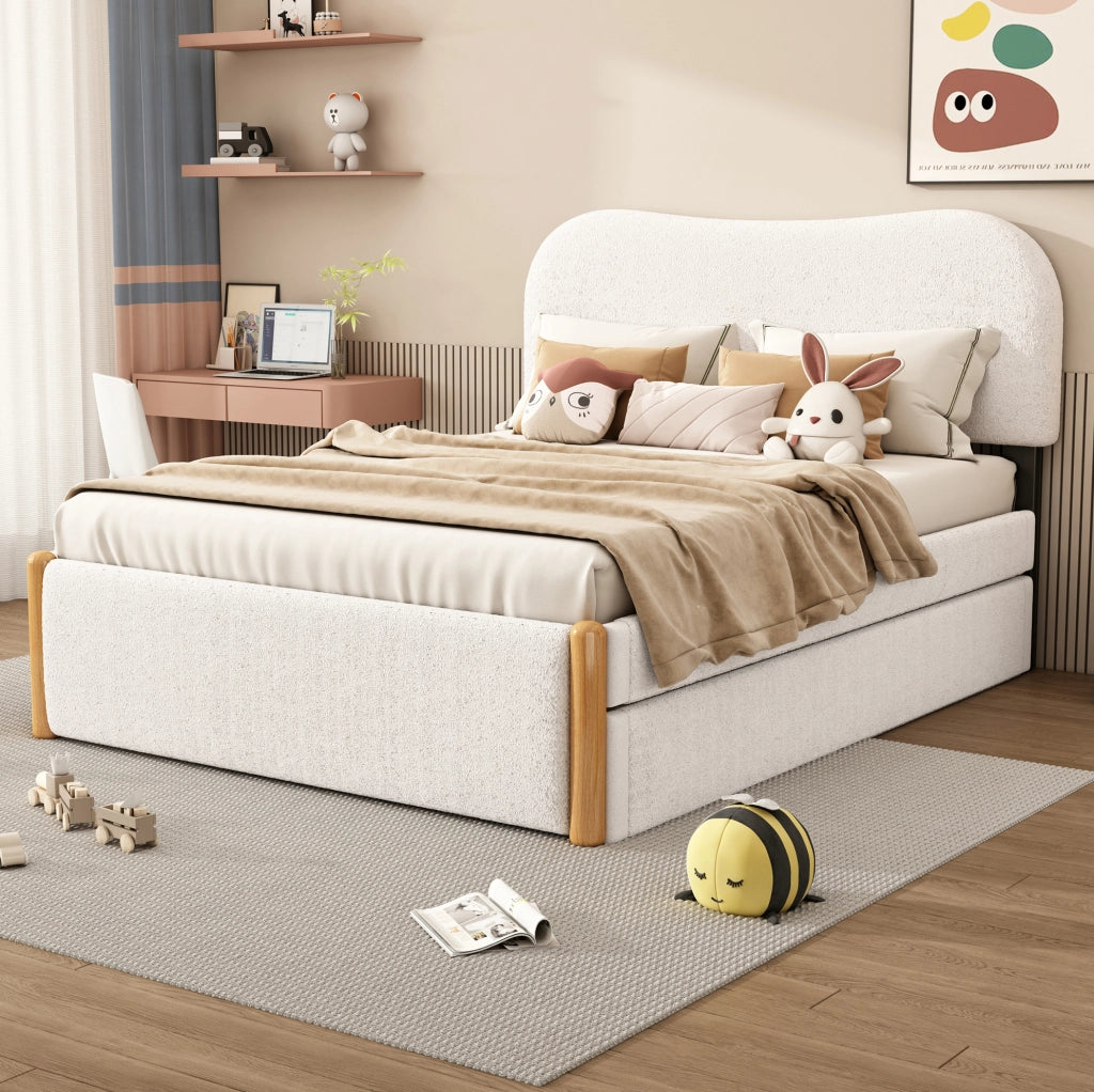 LETTO 140x200 cm con letto estraibile laterale Bianco in Plush e MDF