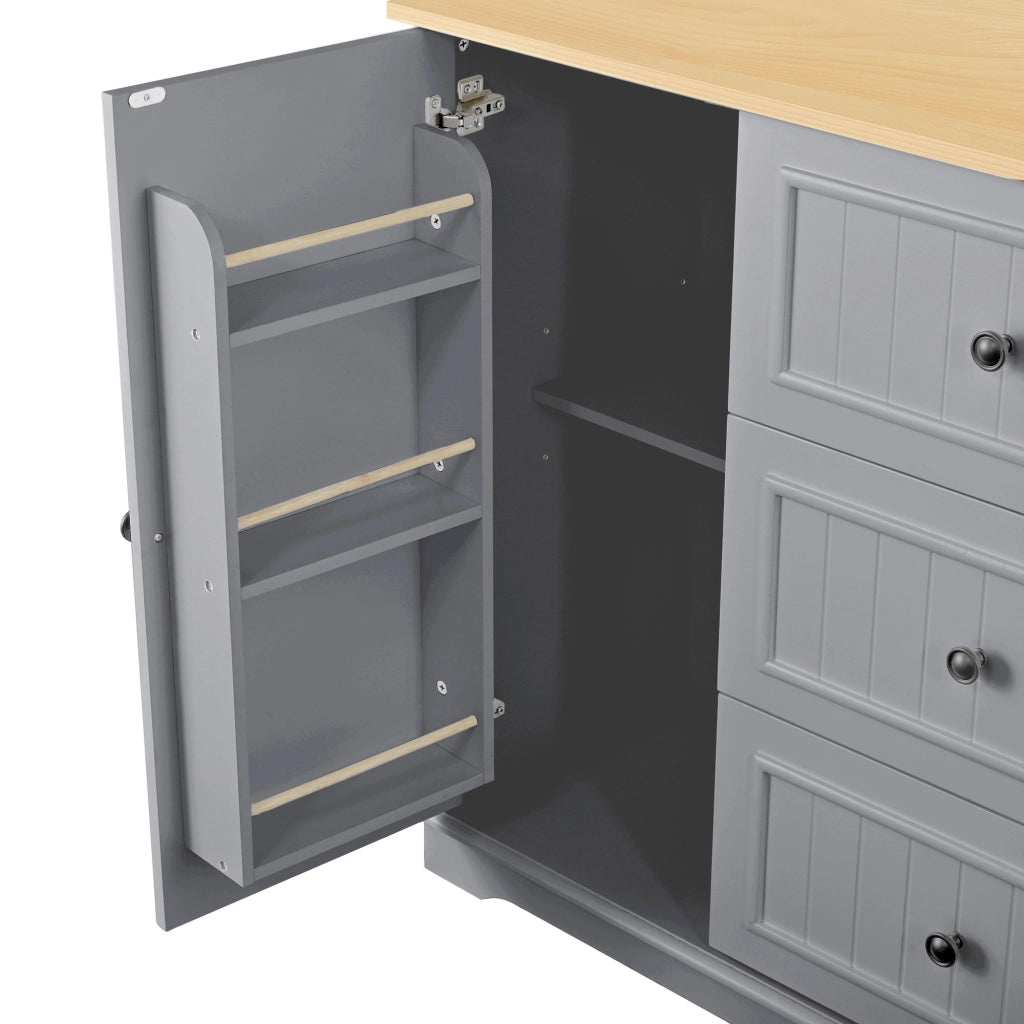 Credenza con 3 cassetti e ante stile frigorifero; ripiani regolabili; MDF grigio per cucina 126 × 40 × 86 cm