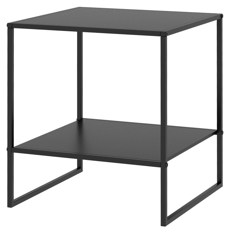 Tavolino laterale con ripiano aperto in acciaio nero per divano; poltrona o camera da letto 40 × 40 × 45 cm