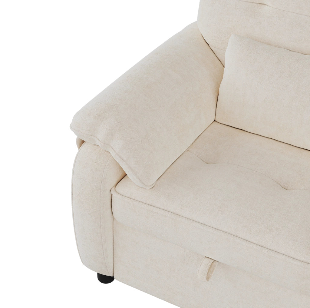 Divano letto 3-in-1 beige in tessuto chenille con schienale regolabile e porta USB, inclusi 2 cuscini, 2 posti