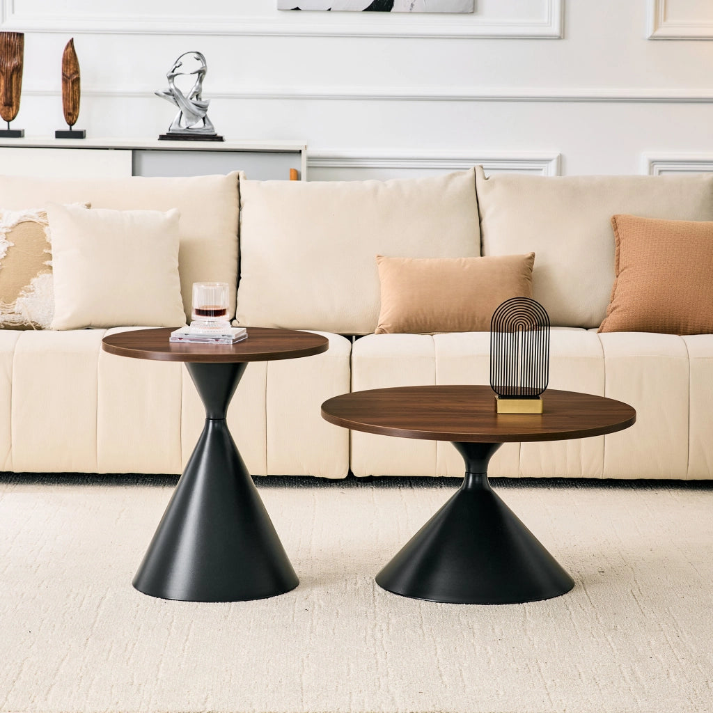 TAVOLINO DA CAFFÈ Set da 2 pezzi Ø70/50 cm Nocciola e nero