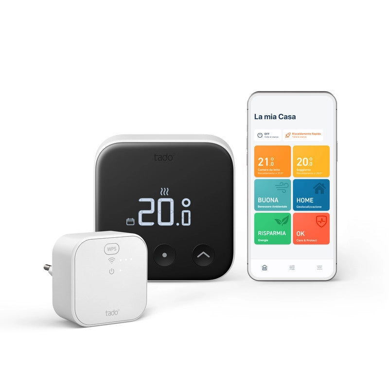 Tado Termostato Intelligente Cablato X kit di base. Controllo della temperatura. Wi-fi. Matter. Assistenti vocali google e alexa