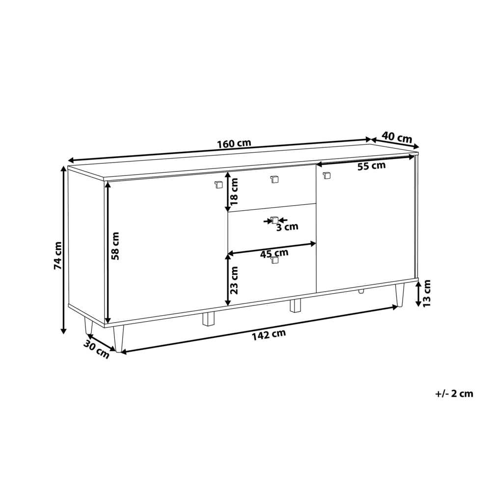 Credenza Nera con Mobiletto in Truciolare di Legno Scuro 3 Cassetti 2 Ante Mobili Soggiorno