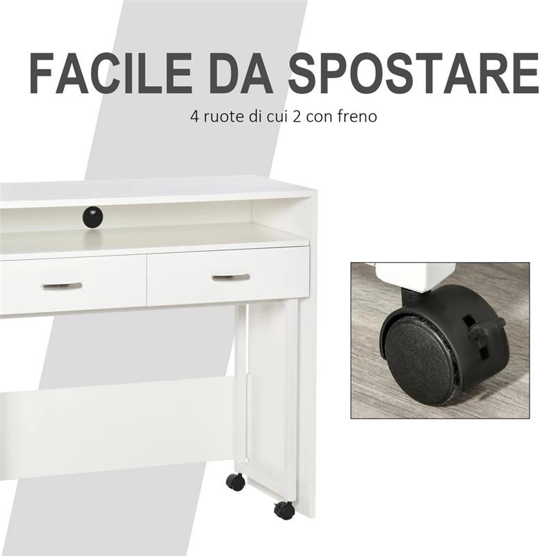 SCRIVANIA SINGOLA PER CAMERA E UFFICIO CON CASSETTI E RUOTE 100X36X88CM BIANCO