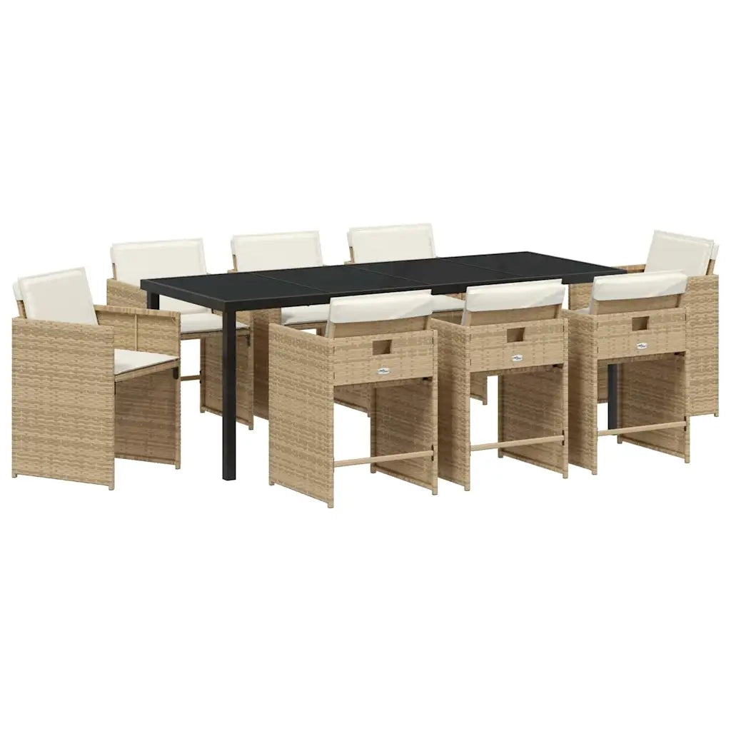 Set da Pranzo per Giardino con cuscino 9 pcs Beige polyrattan 3379991