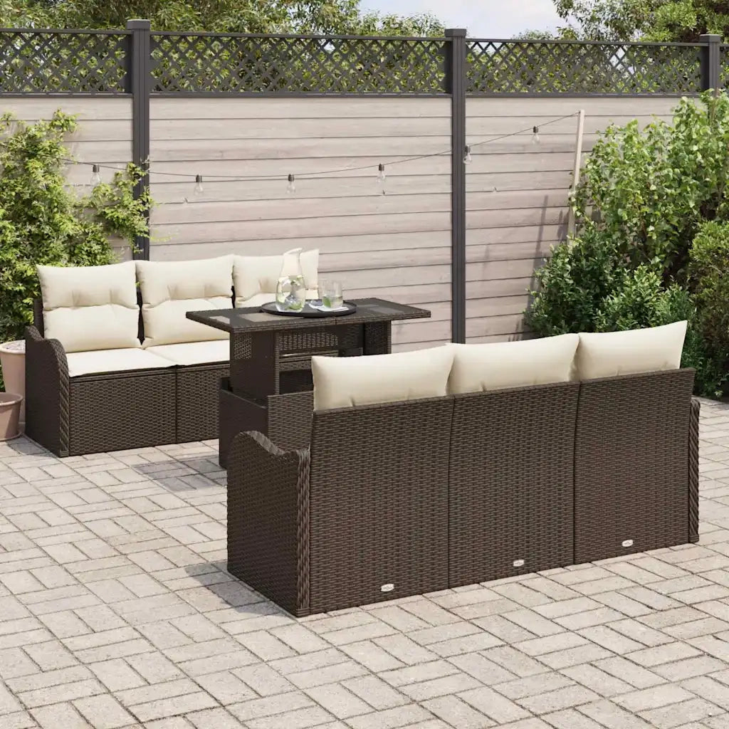 Set Divano da Giardino con cuscino 7 pcs Marrone Poly Rattan