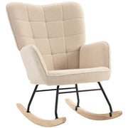 Poltrona a dondolo imbottita in legno e acciaio beige per soggiorno e camera da letto, design moderno ed ergonomico, 71x98x101 cm