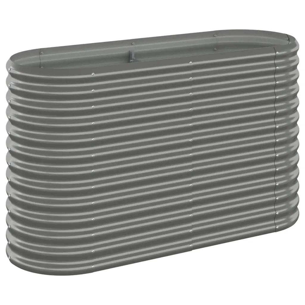 Aiuola ovale rialzata 114 x 40 x 68 cm spaziosa e resistente alle intemperie realizzata in acciaio zincato grigio 02_0046563