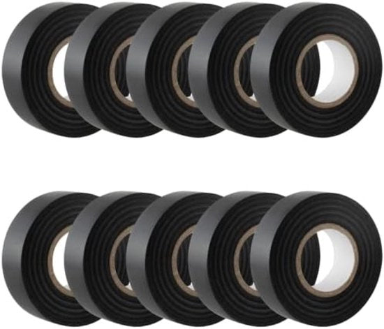 Tape Isolante Elettrico Nero, 19mm x 20m, 10 Rulli, Adesivo PVC Autoadesivo per Isolamento, Riparazione e Protezione della Fitta Elettrica