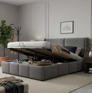 Letto matrimoniale 140x190 cm con contenitore idraulico in velluto; grigio